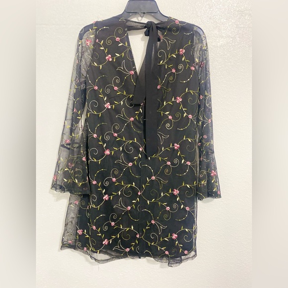 BCBGeneration Black Dress with Pink Floral Embroidery - Picture 4 of 8